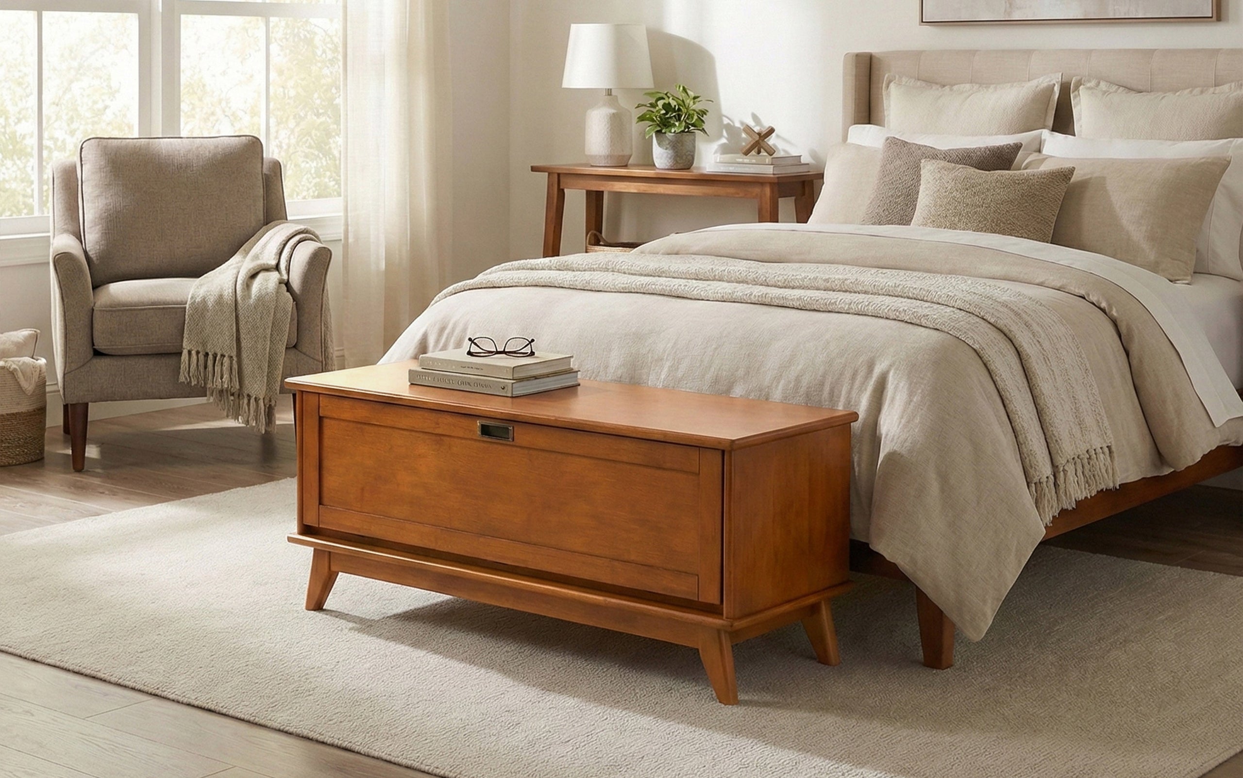 Teak Brown | Draper Mid-Century Flip-Down Storage Bench