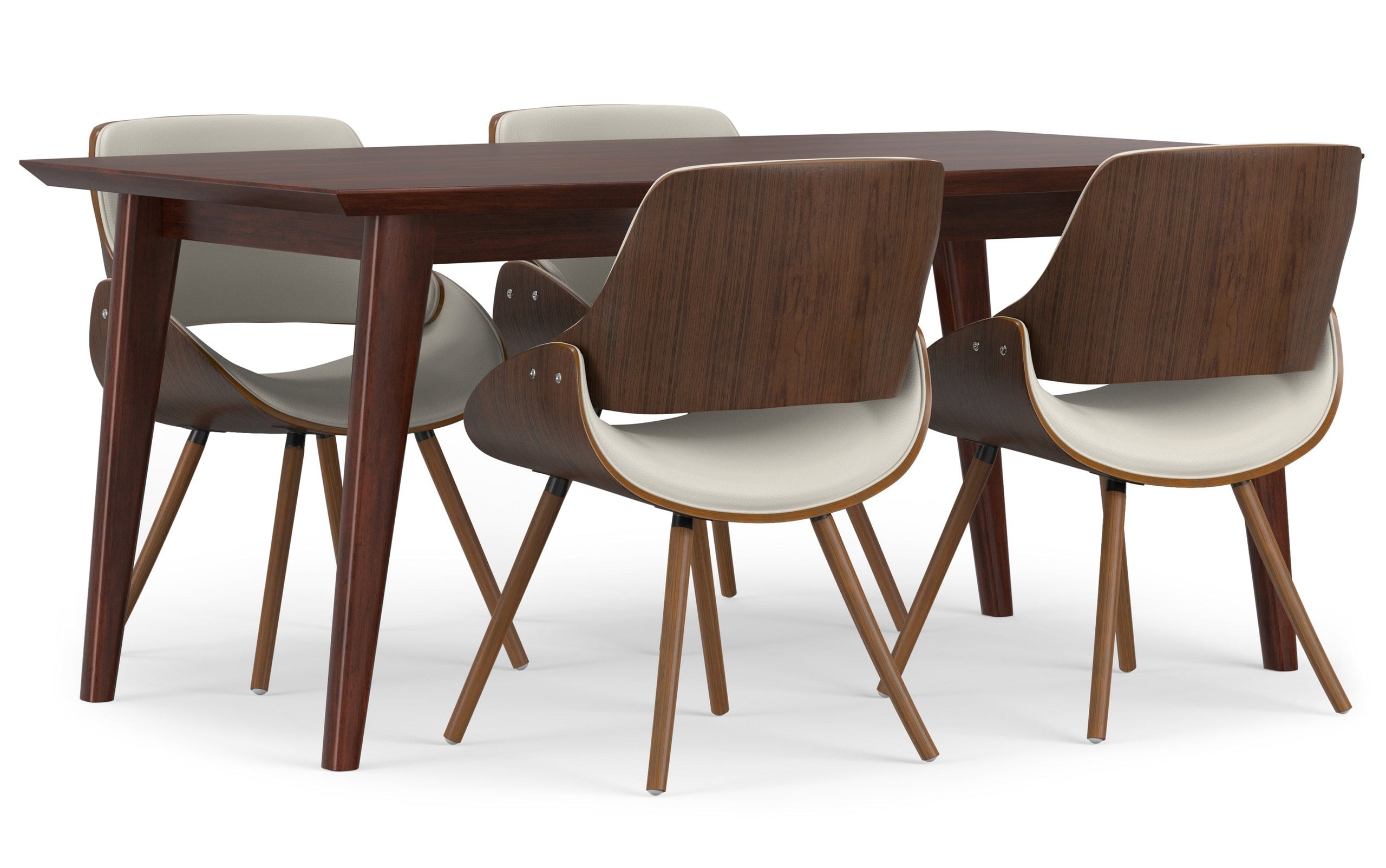 Cream Vegan Leather | Malden / Draper 5 Pc Dining Set With Wood Back Chair