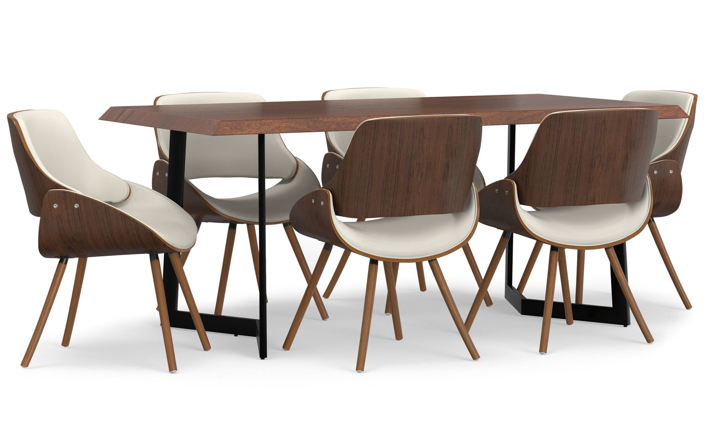 Cream Vegan Leather | Malden / Watkins 7 Pc Dining Set With Wood Back Chair