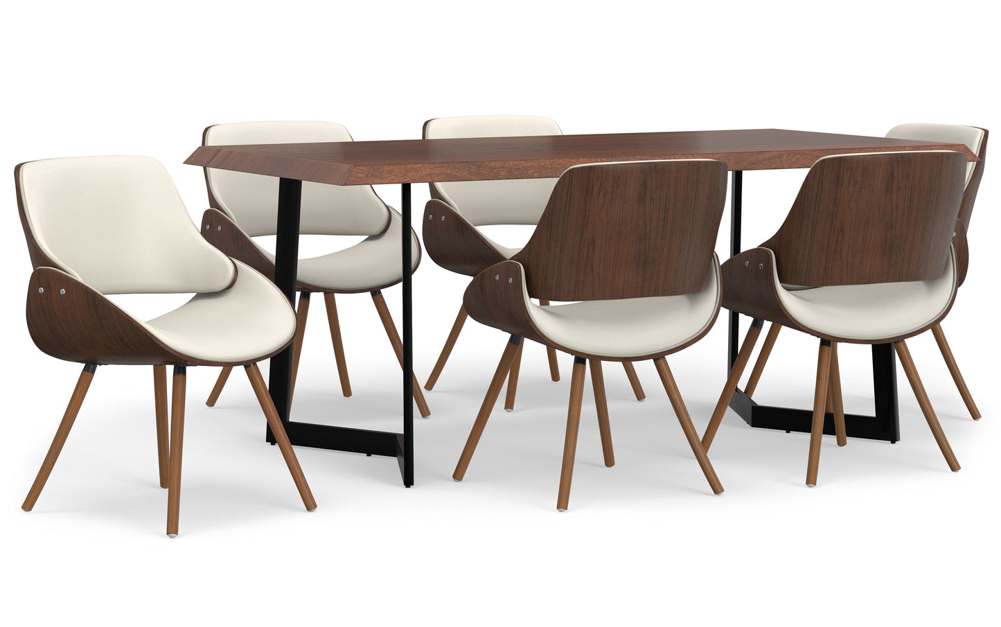 Cream Vegan Leather | Malden / Watkins 7 Pc Dining Set With Wood Back Chair