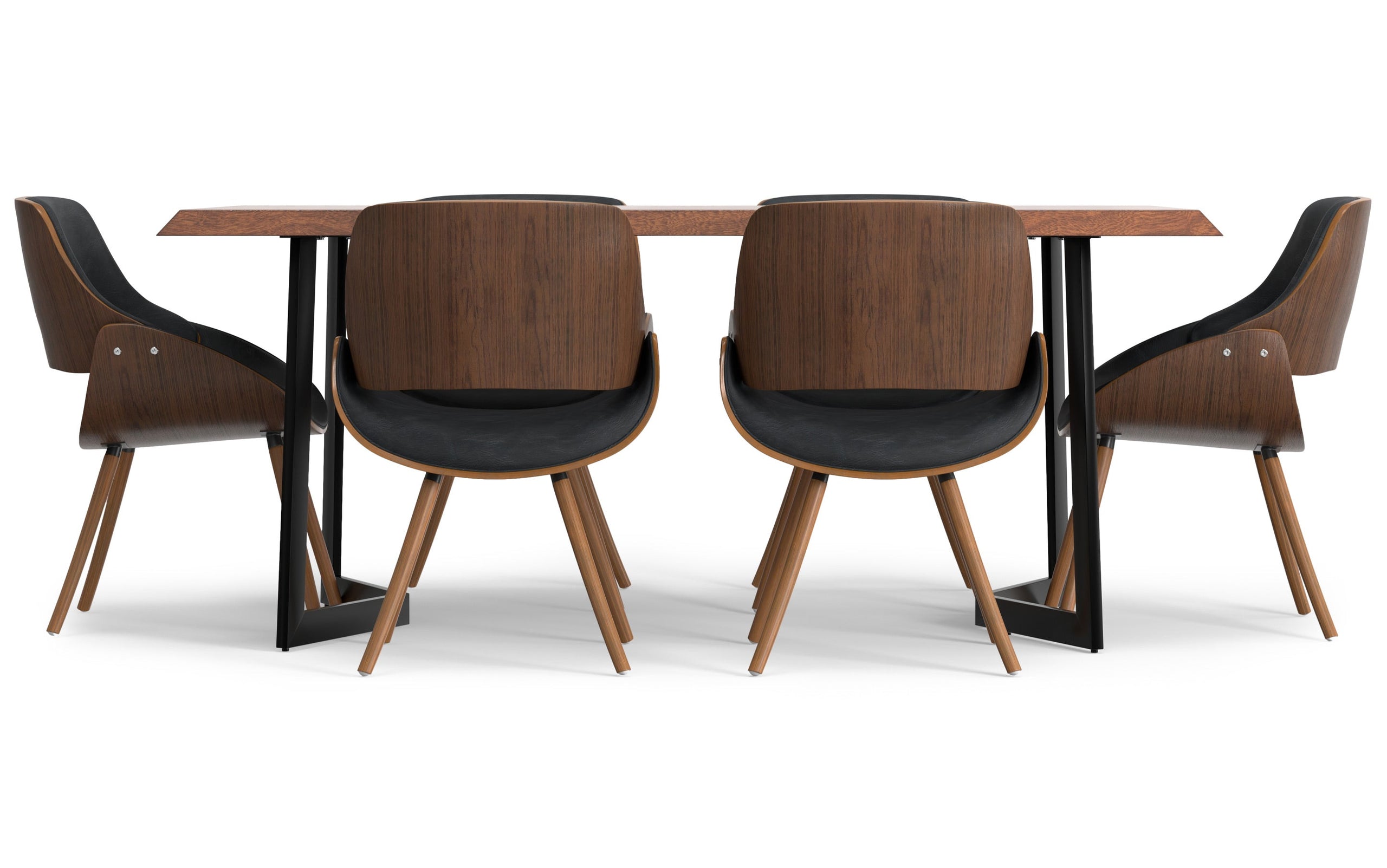 Distressed Black Distressed Vegan Leather | Malden / Watkins 7 Pc Dining Set With Wood Back Chair