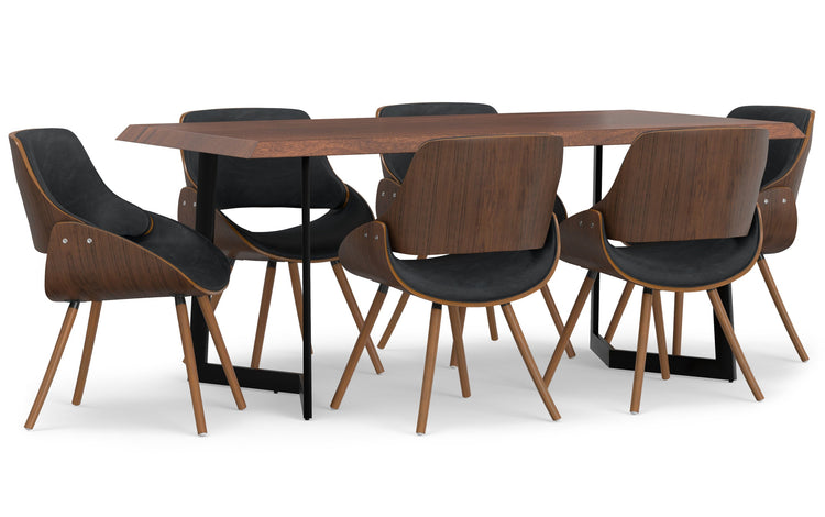 Distressed Black Distressed Vegan Leather | Malden / Watkins 7 Pc Dining Set With Wood Back Chair