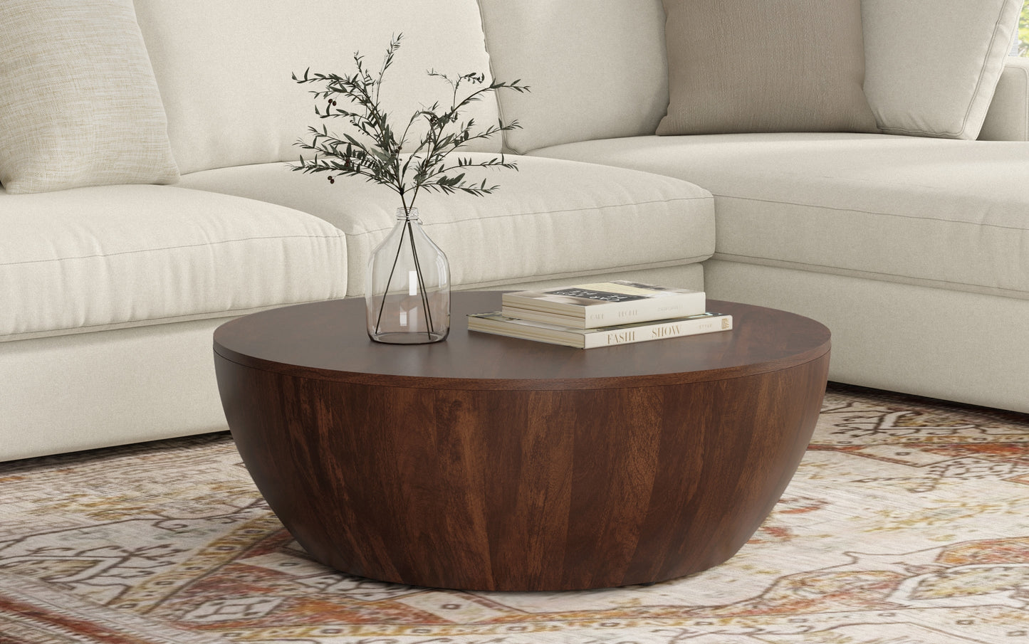 Walnut Brown | Elmbrook Drum Coffee Table