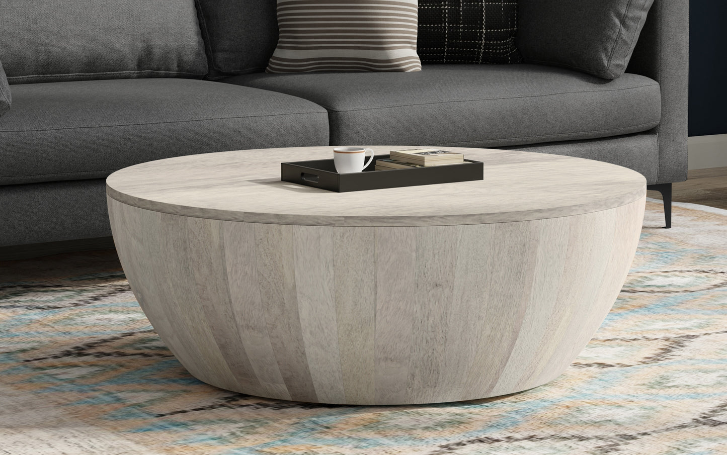 White Wash | Elmbrook Drum Coffee Table
