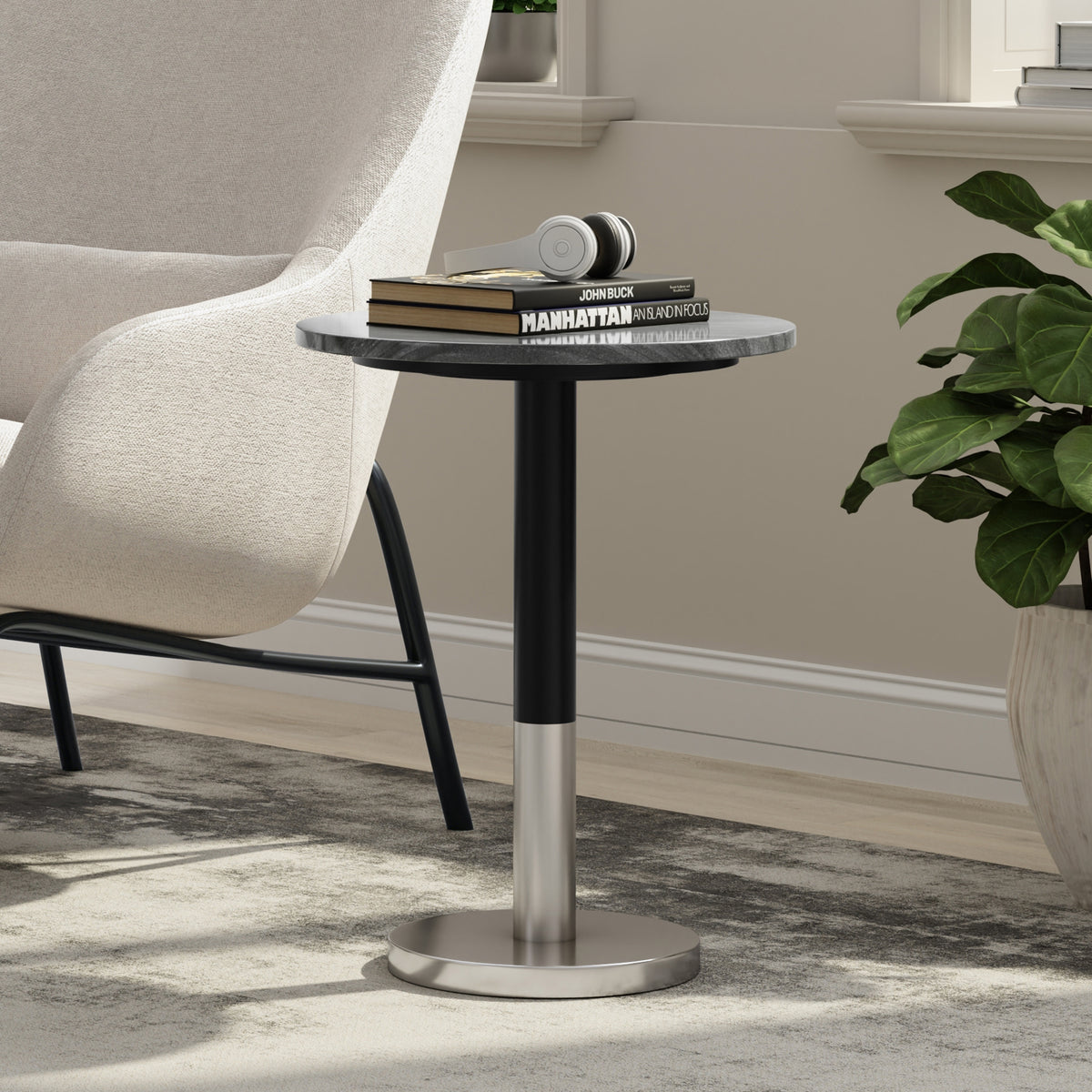 Grey Marble/Black/Silver | Evans Marble Side Table