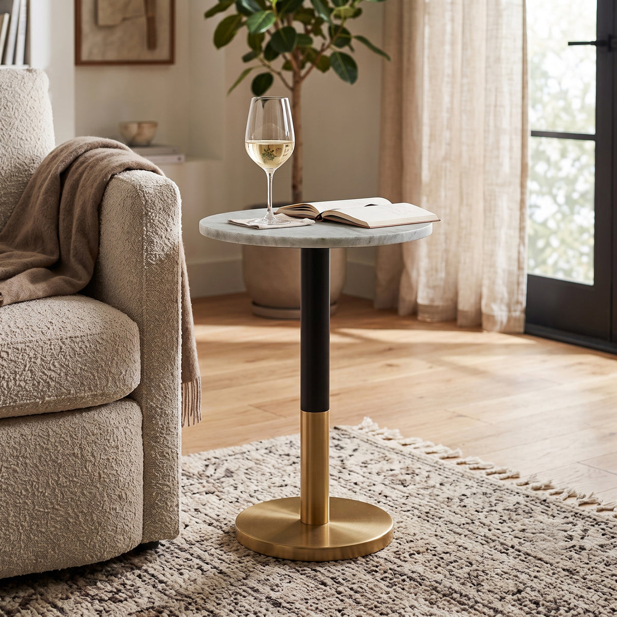 White Marble/Black/Gold | Evans Marble Side Table
