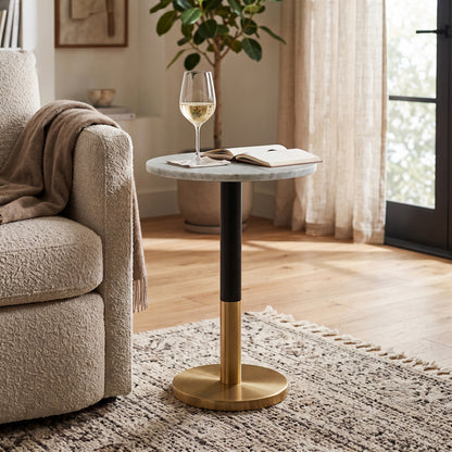 White Marble/Black/Gold | Evans Marble Side Table