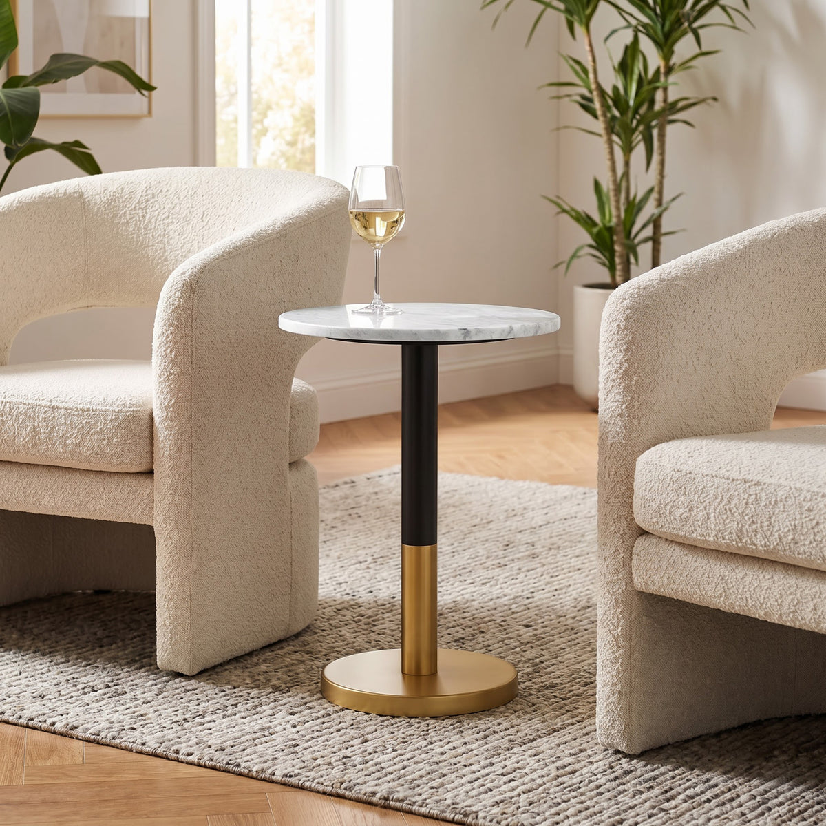 White Marble/Black/Gold | Evans Marble Side Table