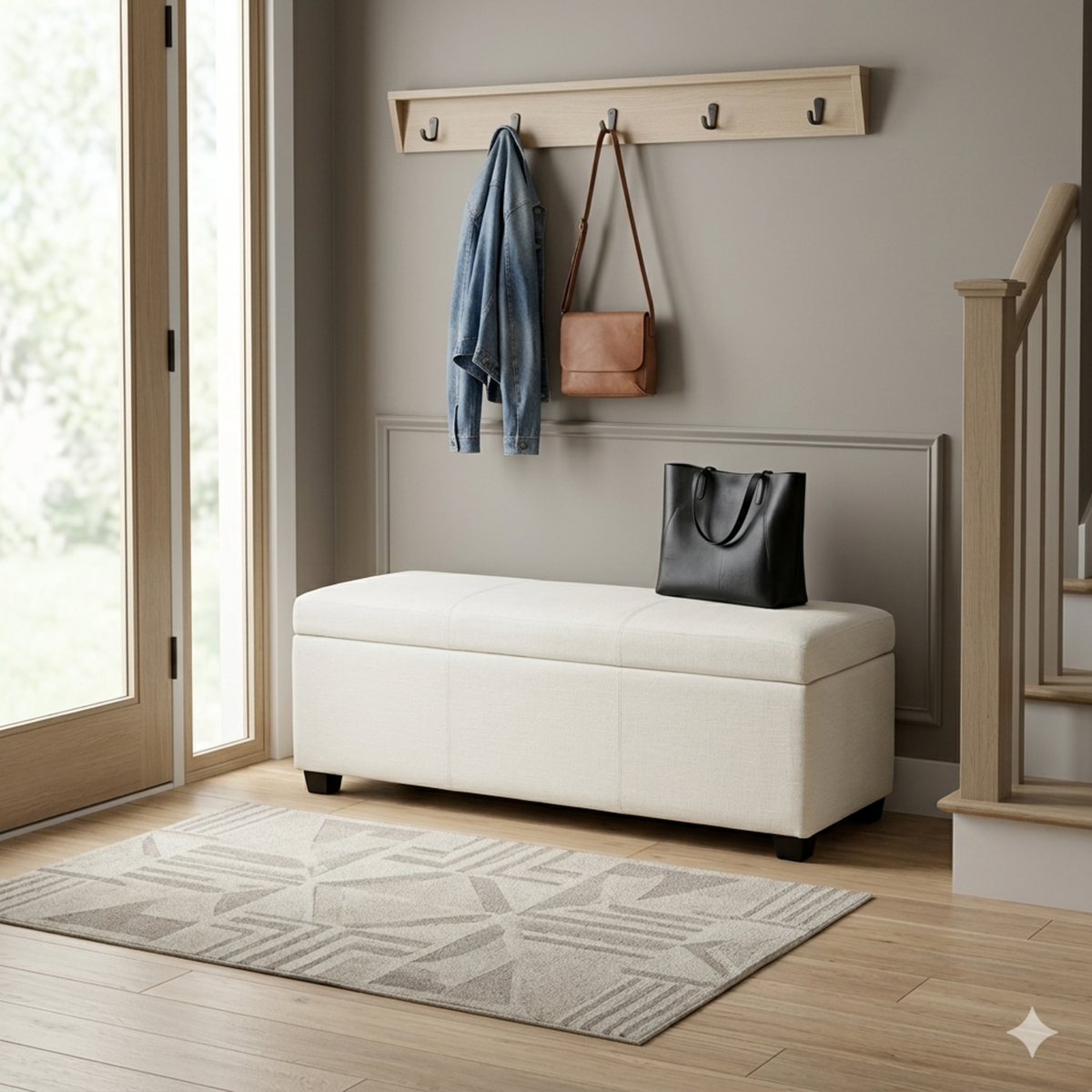 Alabaster Ivory Linen Style Fabric | Avalon Storage Ottoman in Linen