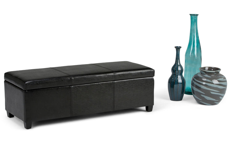 Midnight Black Vegan Leather | Avalon Storage Ottoman in Vegan Leather