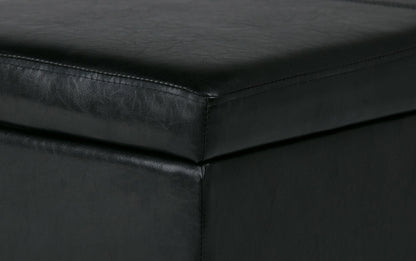 Midnight Black Vegan Leather | Avalon Storage Ottoman in Vegan Leather