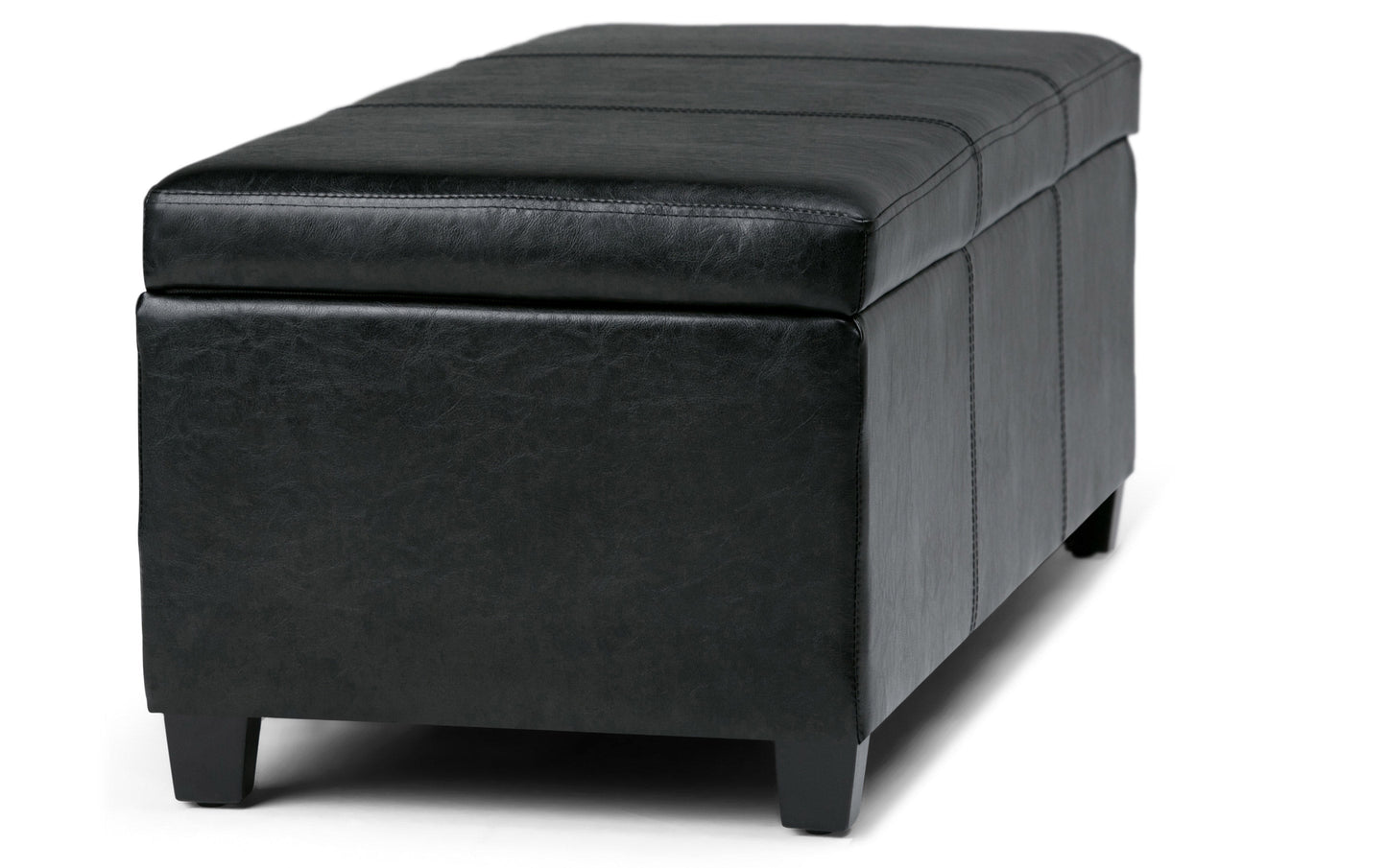 Midnight Black Vegan Leather | Avalon Storage Ottoman in Vegan Leather