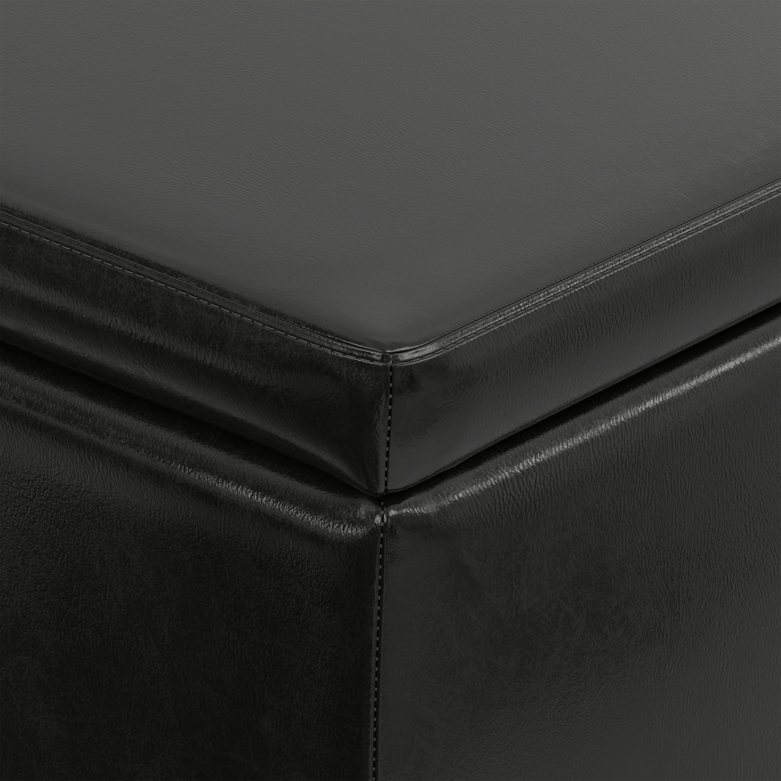 Midnight Black Vegan Leather | Avalon Storage Ottoman in Vegan Leather