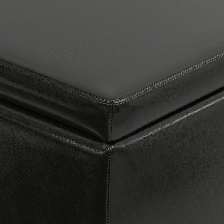 Midnight Black Vegan Leather | Avalon Storage Ottoman in Vegan Leather