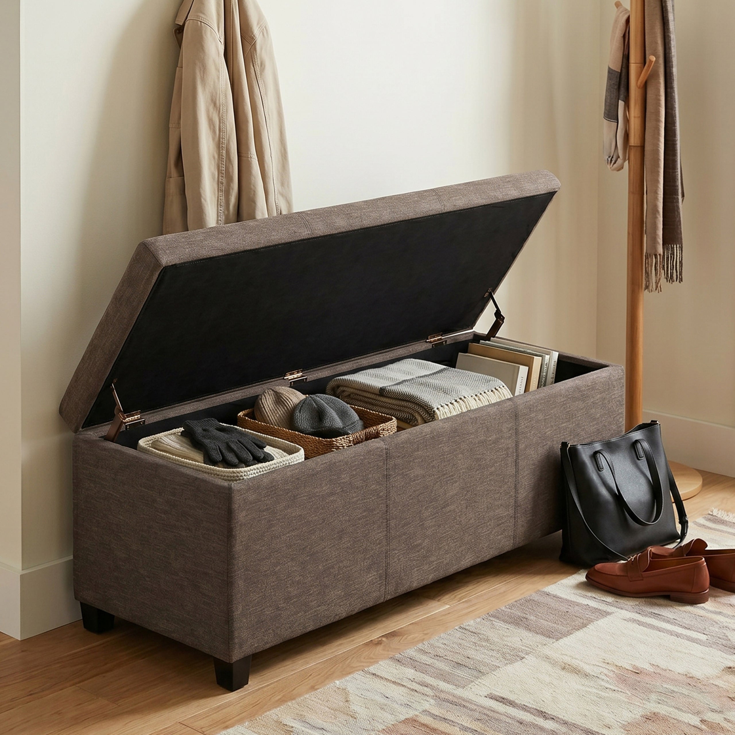Fawn Brown Linen Style Fabric | Avalon Storage Ottoman in Linen