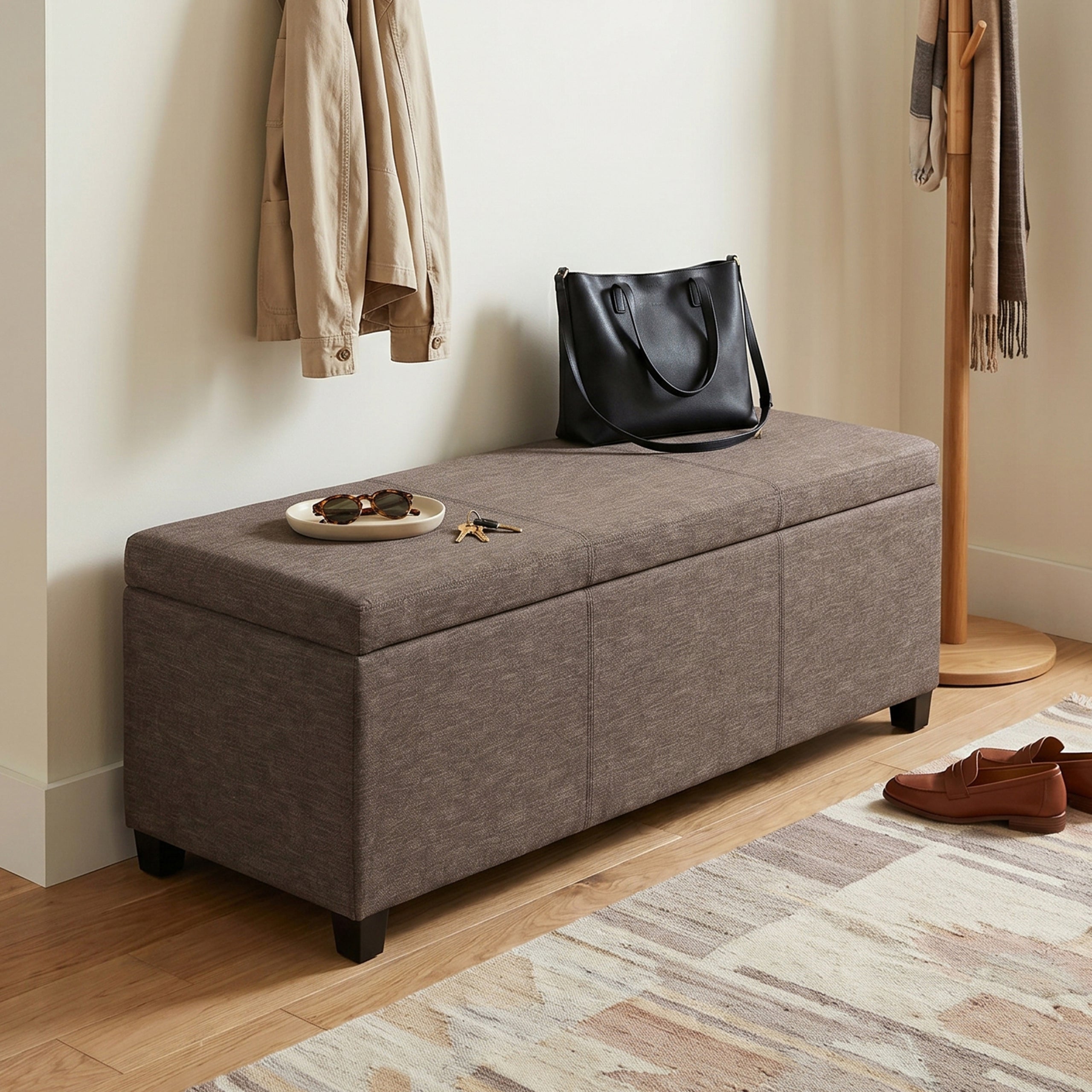 Fawn Brown Linen Style Fabric | Avalon Storage Ottoman in Linen