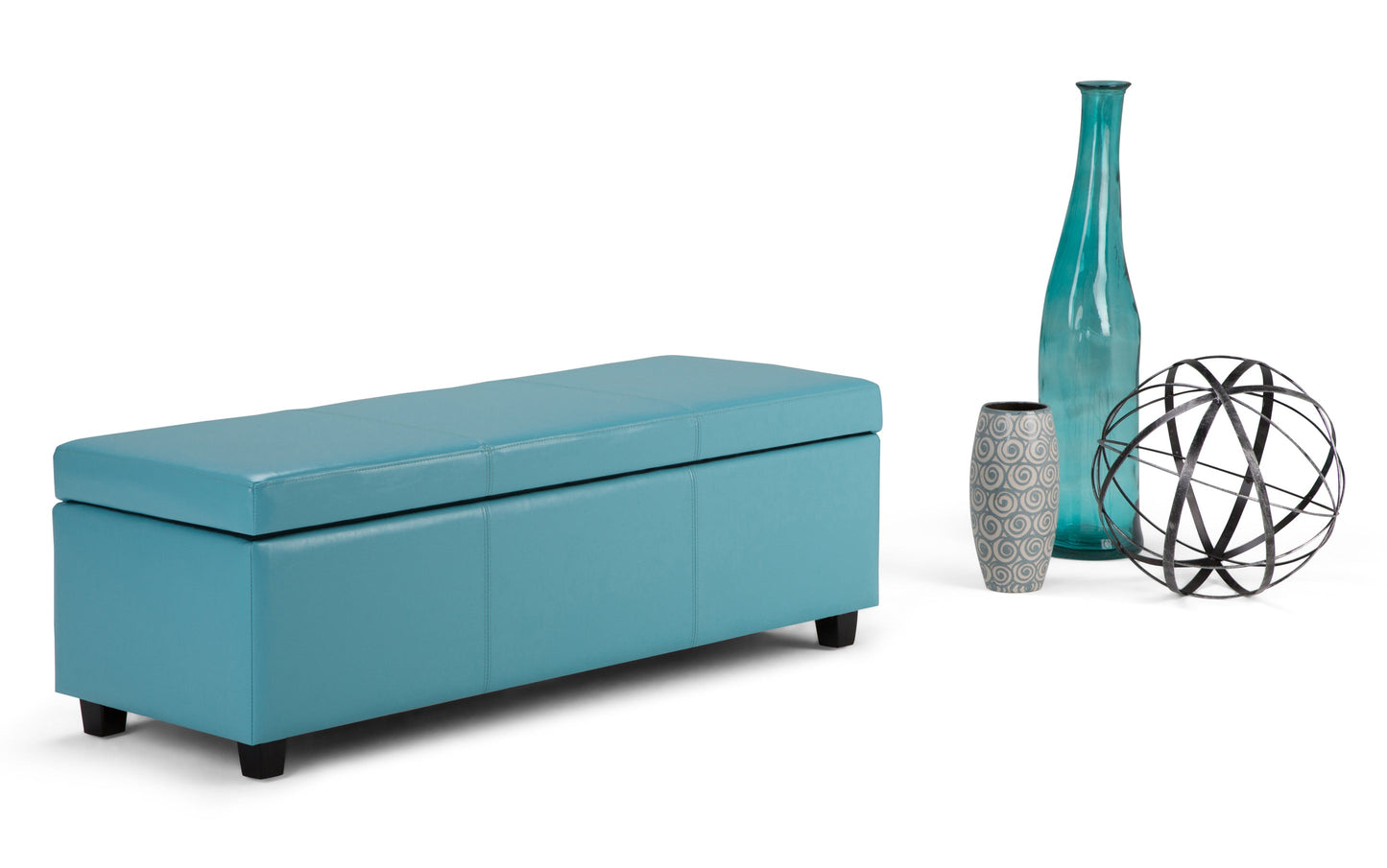 Soft Blue Vegan Leather | Avalon Storage Ottoman in Vegan Leather