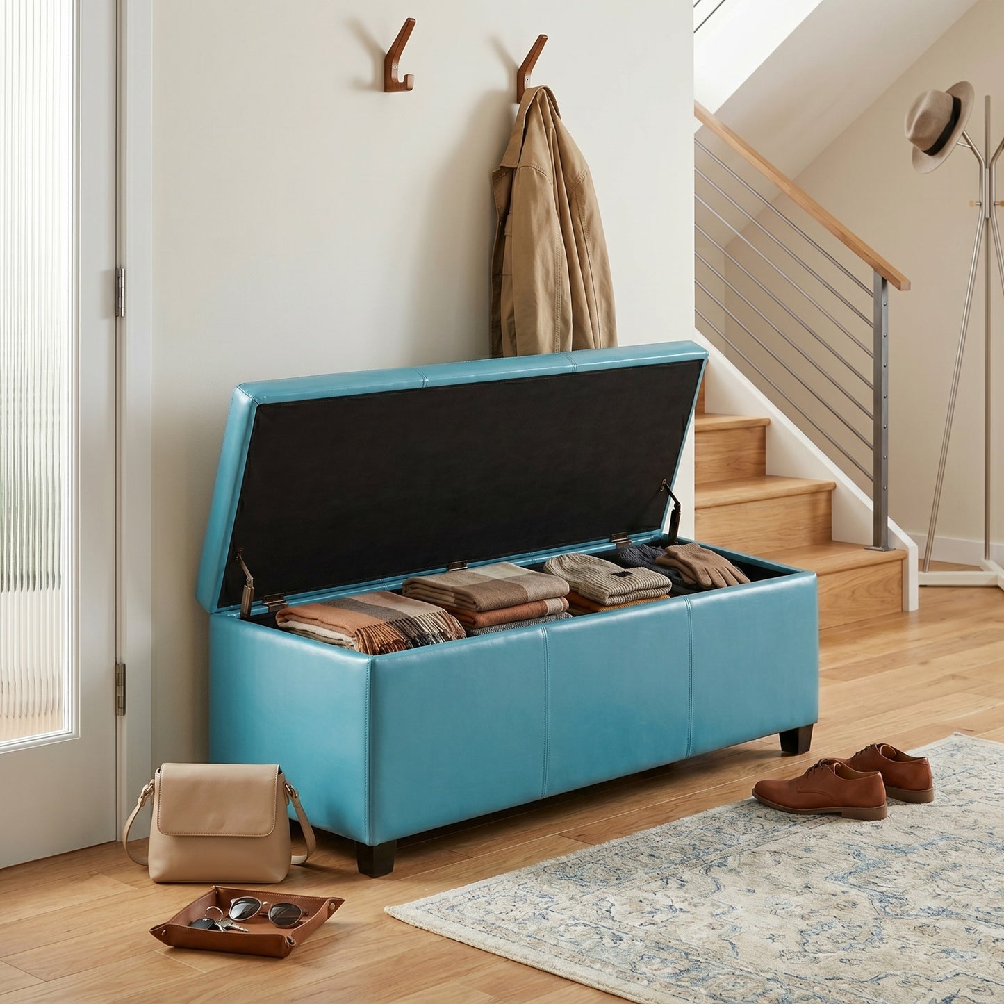 Soft Blue Vegan Leather | Avalon Storage Ottoman in Vegan Leather