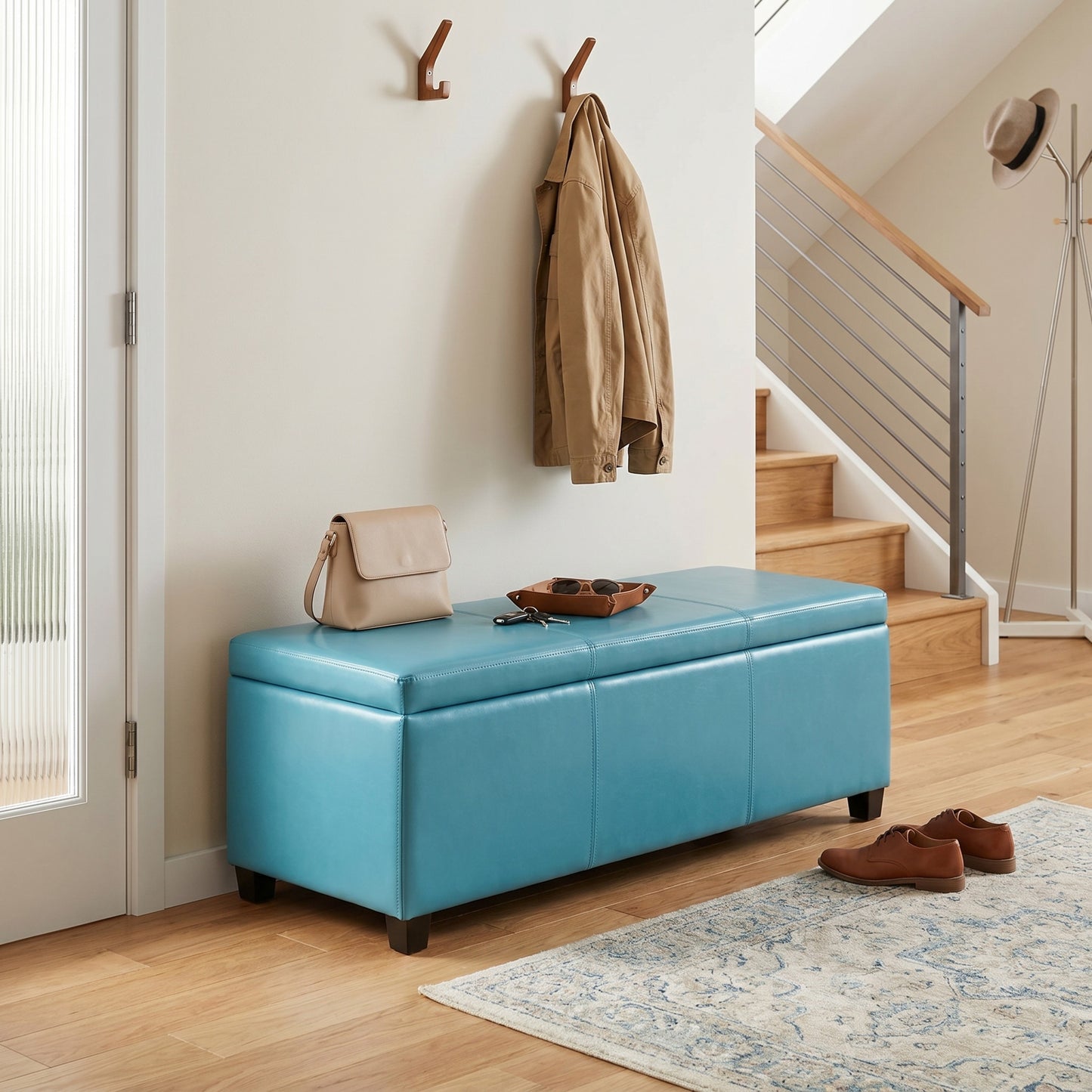 Soft Blue Vegan Leather | Avalon Storage Ottoman in Vegan Leather