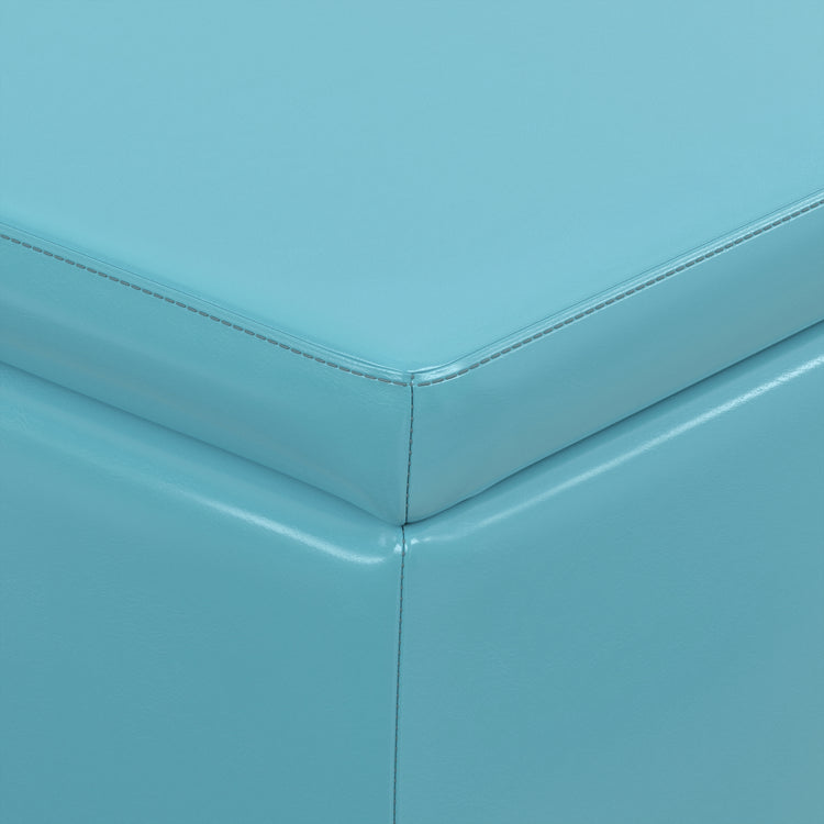 Soft Blue Vegan Leather | Avalon Storage Ottoman in Vegan Leather