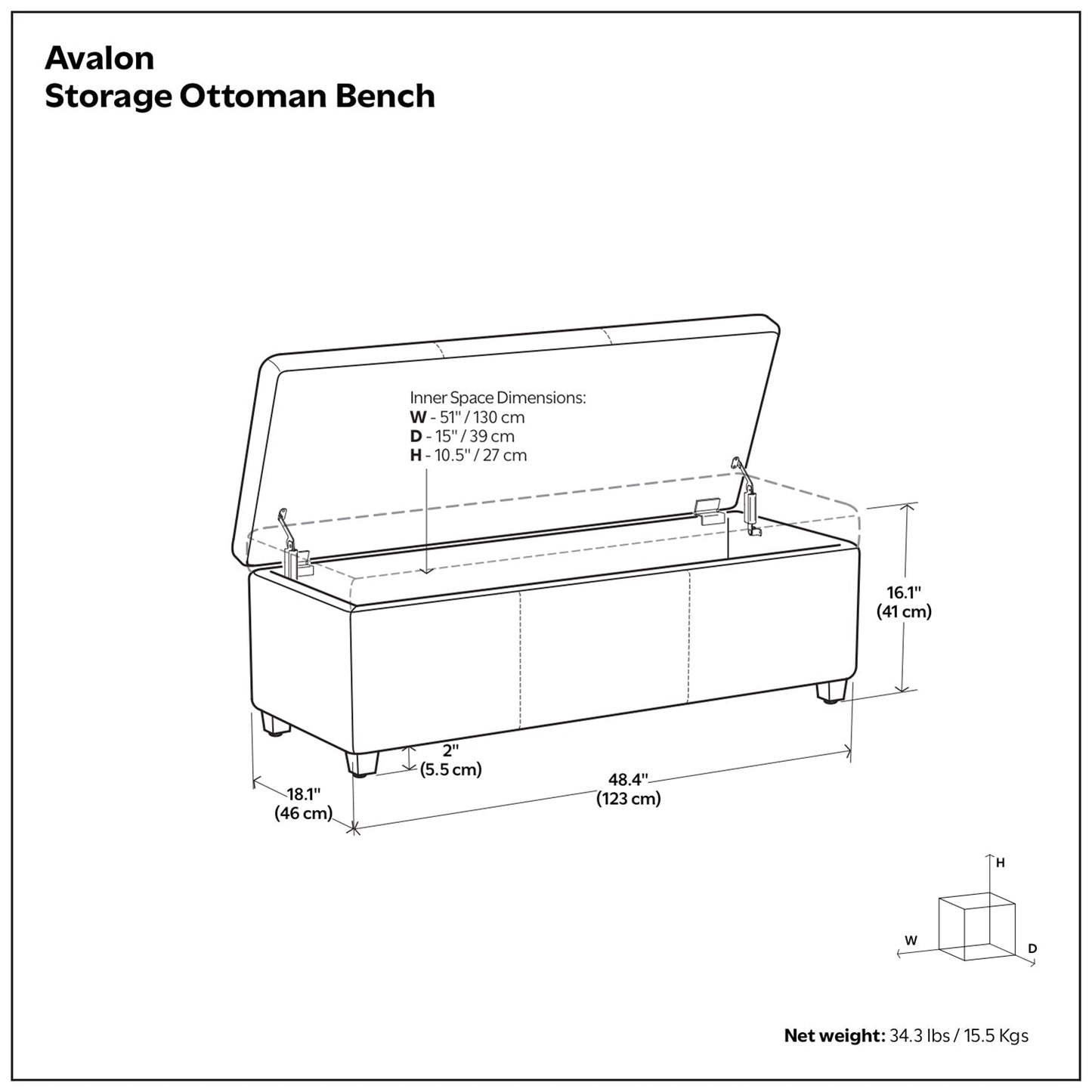 Carbon Black Vegan Leather | Avalon Storage Ottoman Bench in Carbon Black