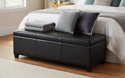 Carbon Black Vegan Leather | Avalon Storage Ottoman Bench in Carbon Black