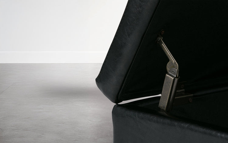 Carbon Black Vegan Leather | Avalon Storage Ottoman Bench in Carbon Black