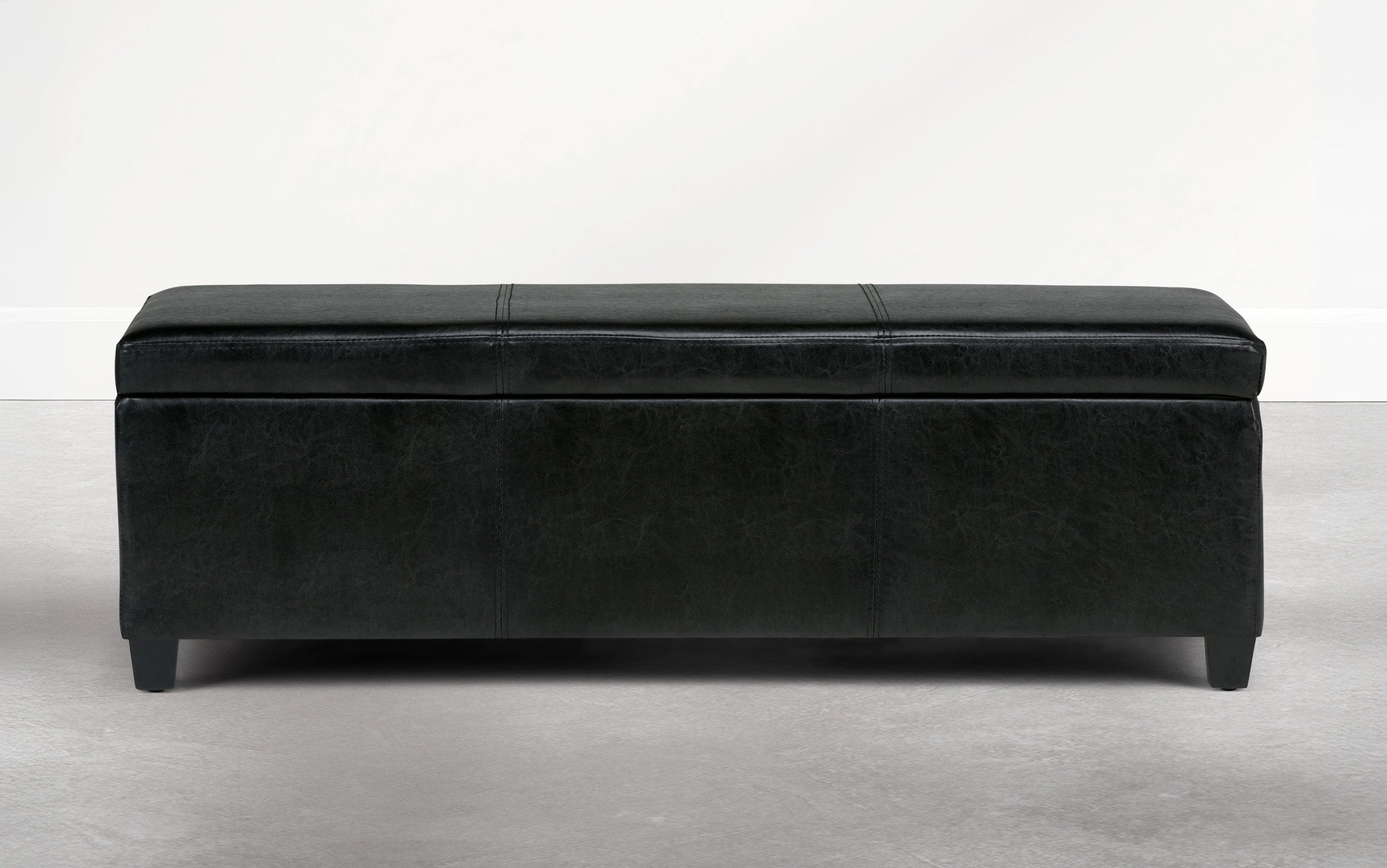 Carbon Black Vegan Leather | Avalon Storage Ottoman Bench in Carbon Black