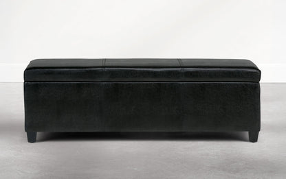 Carbon Black Vegan Leather | Avalon Storage Ottoman Bench in Carbon Black