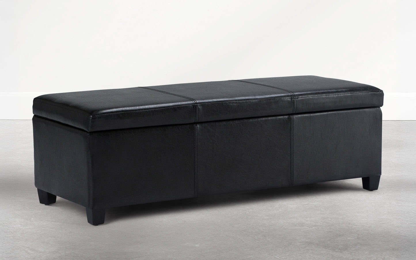 Carbon Black Vegan Leather | Avalon Storage Ottoman Bench in Carbon Black