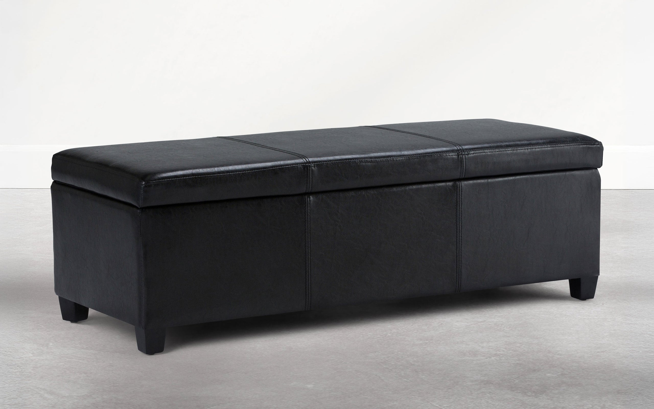Carbon Black Vegan Leather | Avalon Storage Ottoman Bench in Carbon Black