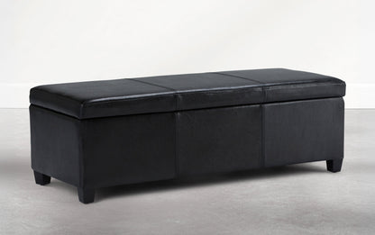 Carbon Black Vegan Leather | Avalon Storage Ottoman Bench in Carbon Black