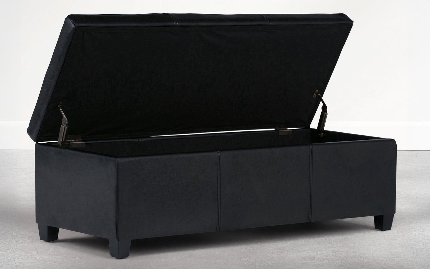 Carbon Black Vegan Leather | Avalon Storage Ottoman Bench in Carbon Black