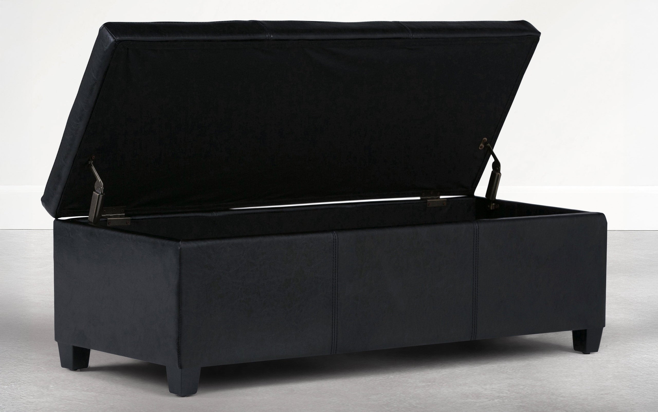 Carbon Black Vegan Leather | Avalon Storage Ottoman Bench in Carbon Black