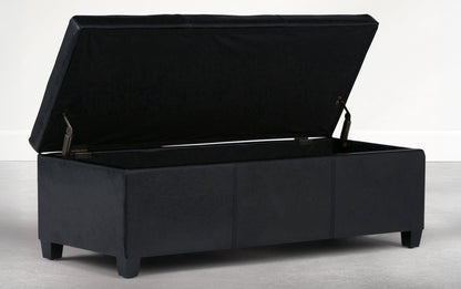 Carbon Black Vegan Leather | Avalon Storage Ottoman Bench in Carbon Black