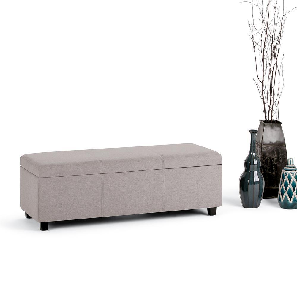 Cloud Grey Linen Style Fabric | Avalon Storage Ottoman in Linen