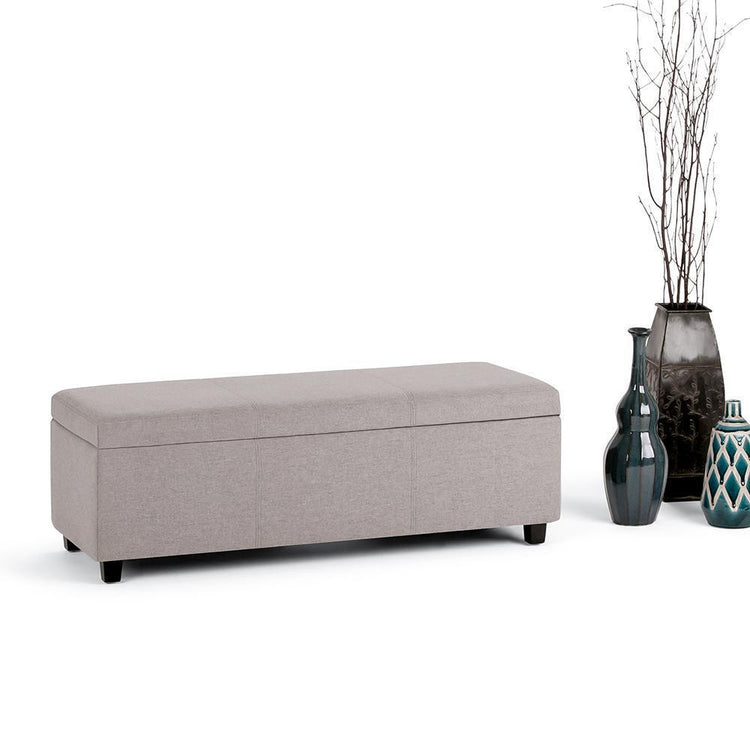 Cloud Grey Linen Style Fabric | Avalon Storage Ottoman in Linen