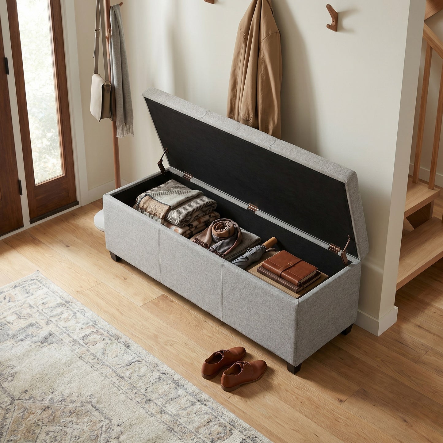Cloud Grey Linen Style Fabric | Avalon Storage Ottoman in Linen