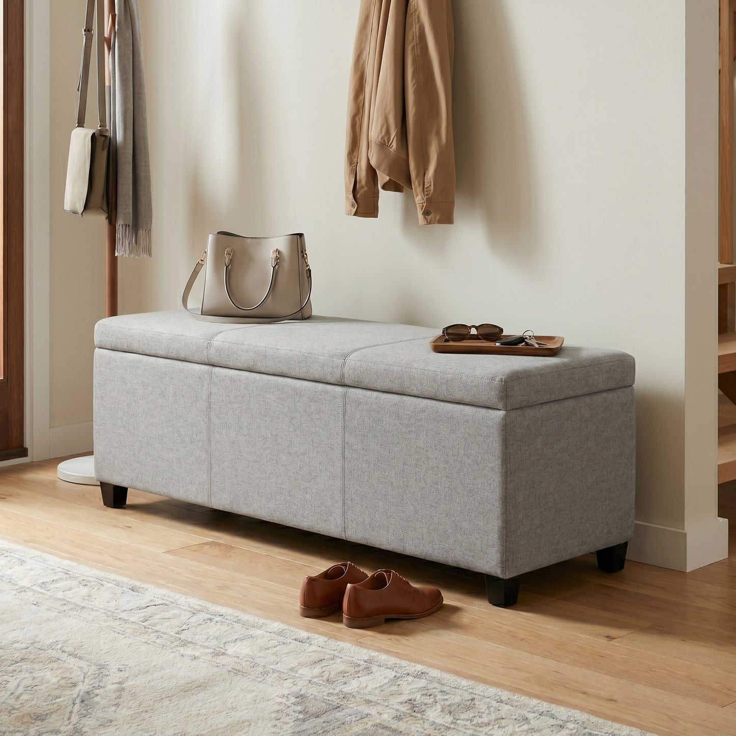Cloud Grey Linen Style Fabric | Avalon Storage Ottoman in Linen