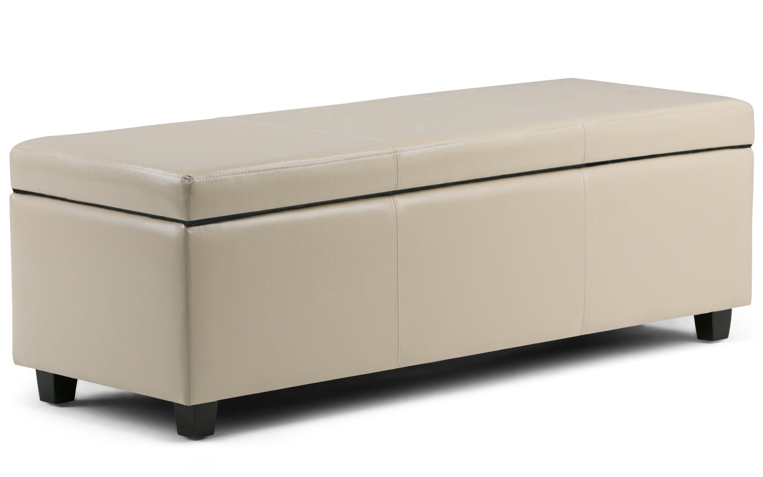 Satin Cream Vegan Leather | Avalon Storage Ottoman in Vegan Leather