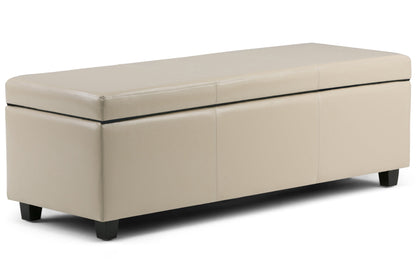 Satin Cream Vegan Leather | Avalon Storage Ottoman in Vegan Leather