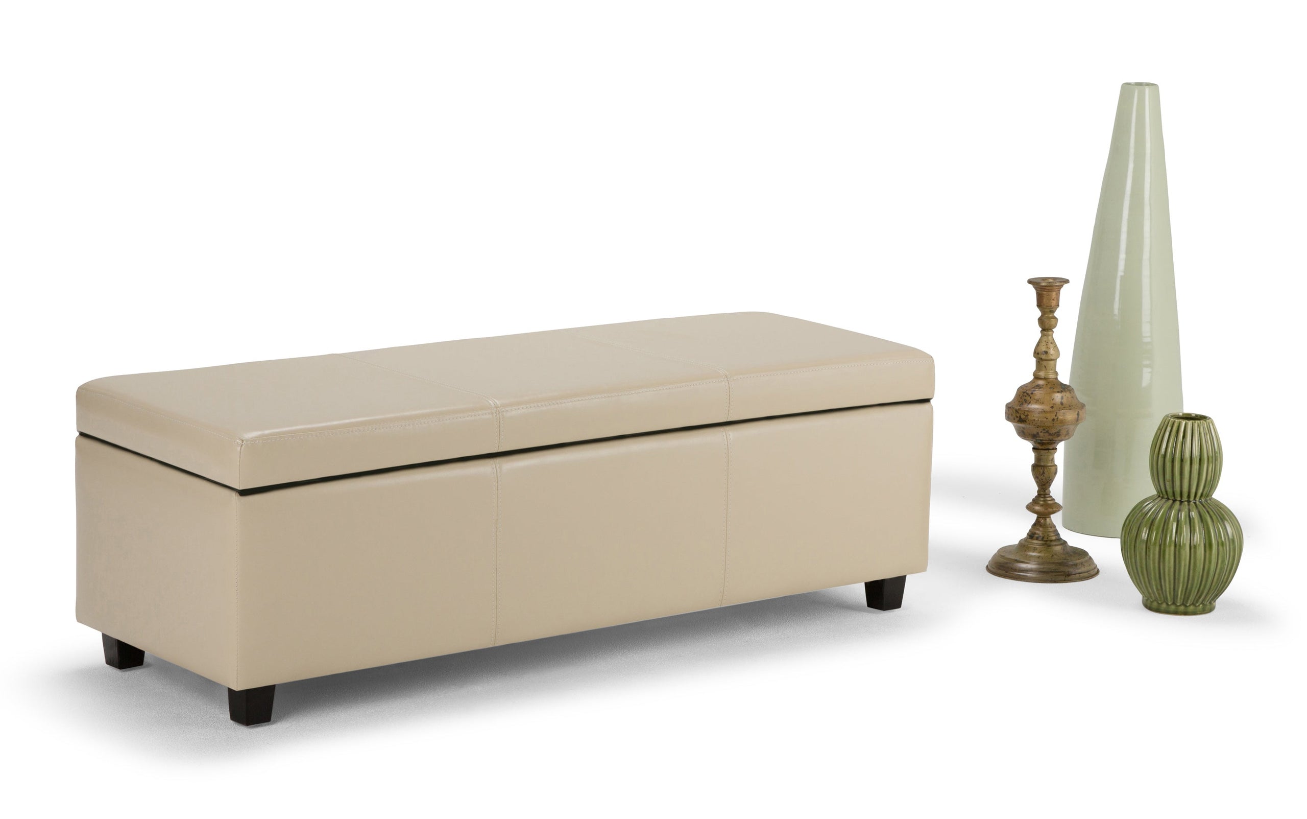 Satin Cream Vegan Leather | Avalon Storage Ottoman in Vegan Leather