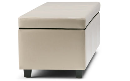 Satin Cream Vegan Leather | Avalon Storage Ottoman in Vegan Leather