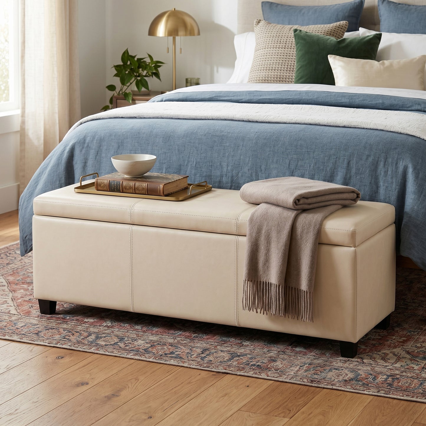 Satin Cream Vegan Leather | Avalon Storage Ottoman in Vegan Leather