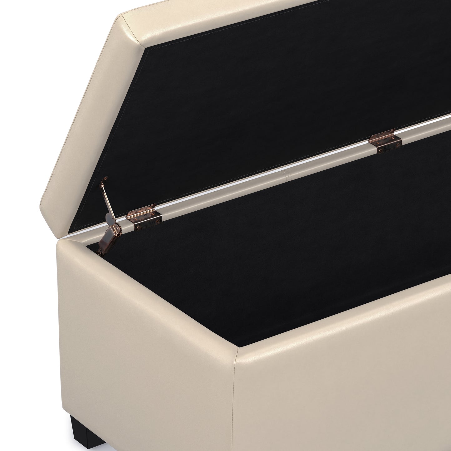 Satin Cream Vegan Leather | Avalon Storage Ottoman in Vegan Leather