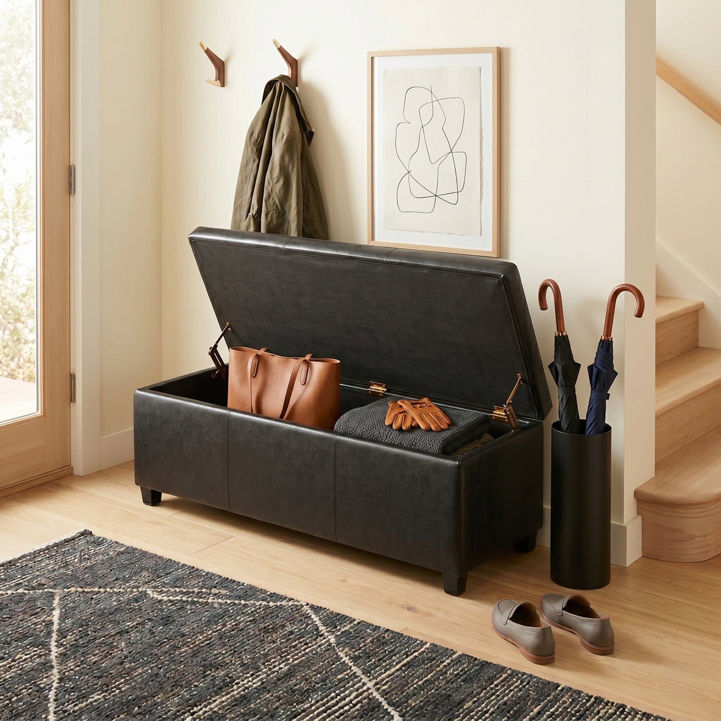 Distressed Black  Distressed Vegan Leather | Avalon Storage Ottoman in Distressed Vegan Leather