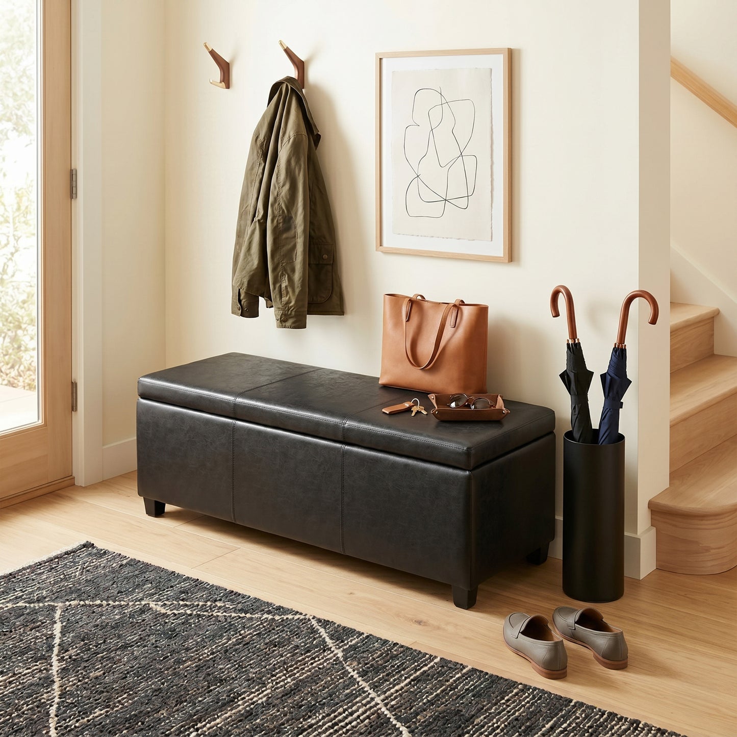 Distressed Black  Distressed Vegan Leather | Avalon Storage Ottoman in Distressed Vegan Leather