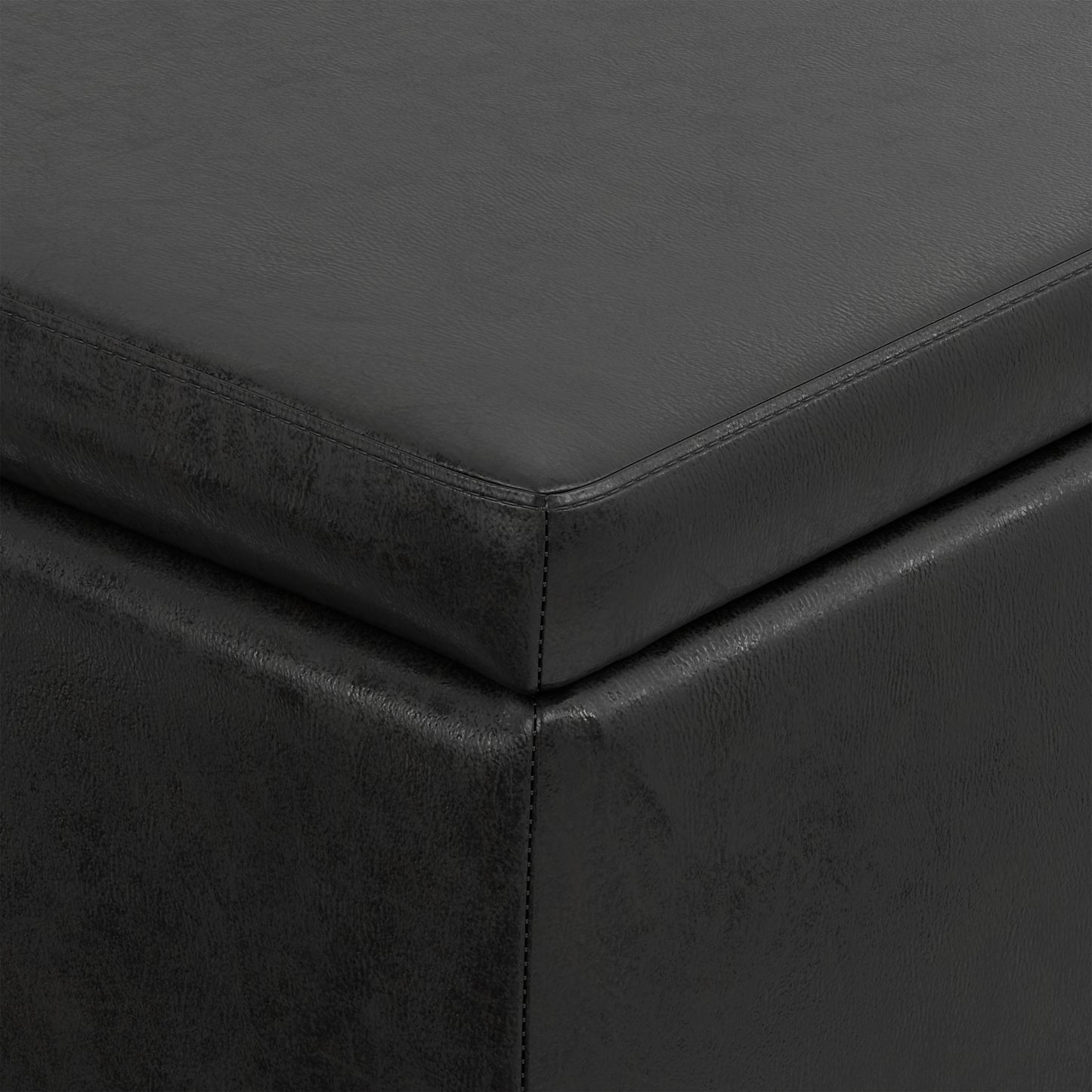 Distressed Black  Distressed Vegan Leather | Avalon Storage Ottoman in Distressed Vegan Leather
