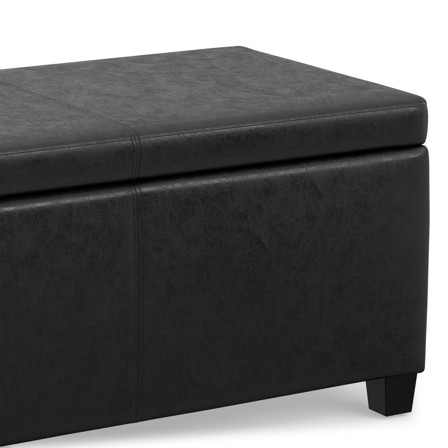Distressed Black  Distressed Vegan Leather | Avalon Storage Ottoman in Distressed Vegan Leather
