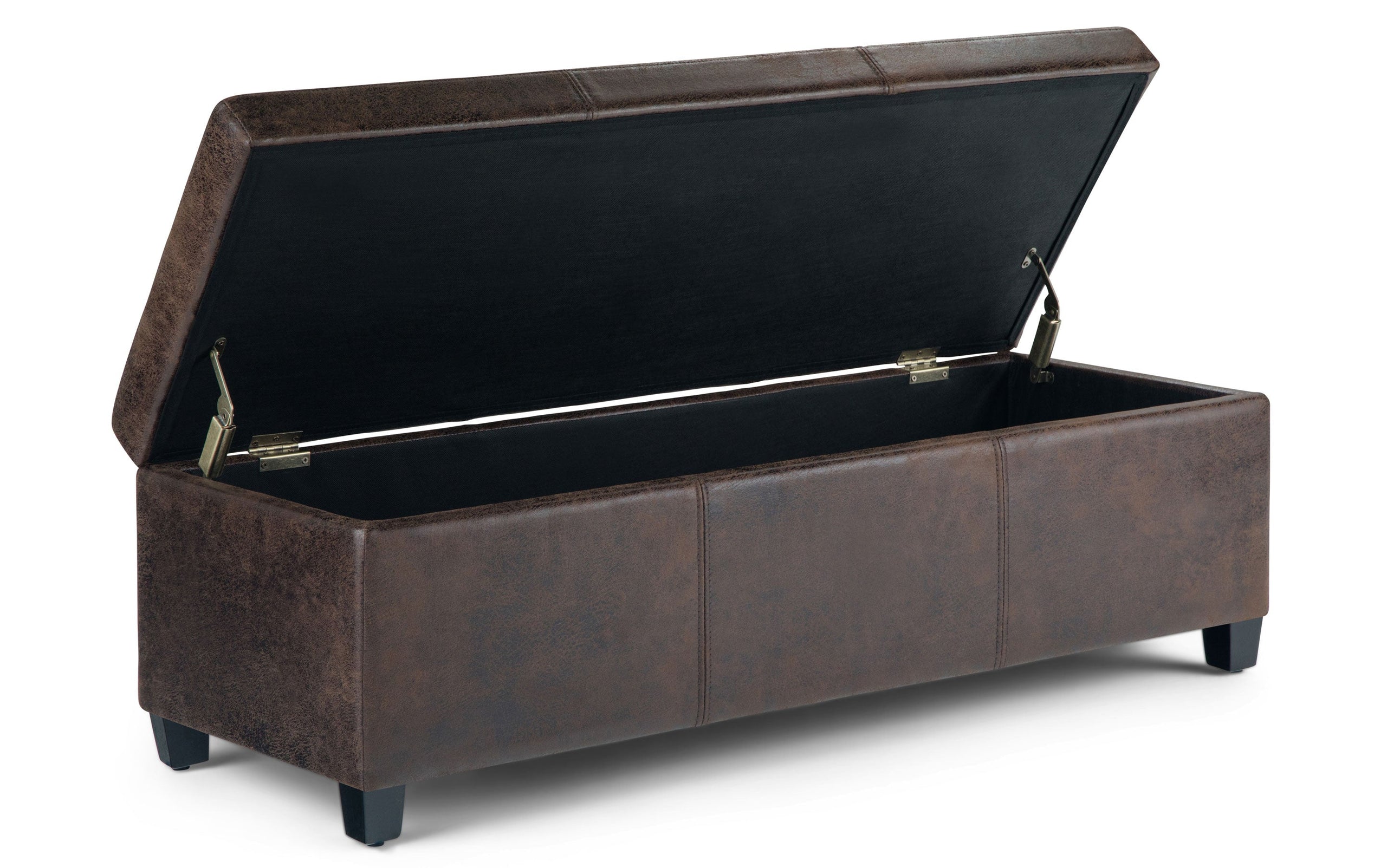 Distressed Brown Distressed Vegan Leather | Avalon Large Storage Ottoman Bench